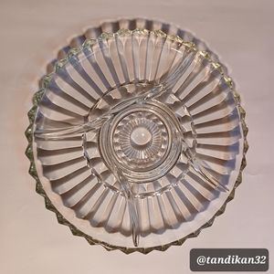 Vintage Party Heavy Cystal Glass Serving Dish Flat Bowl Divided in 5 Segments